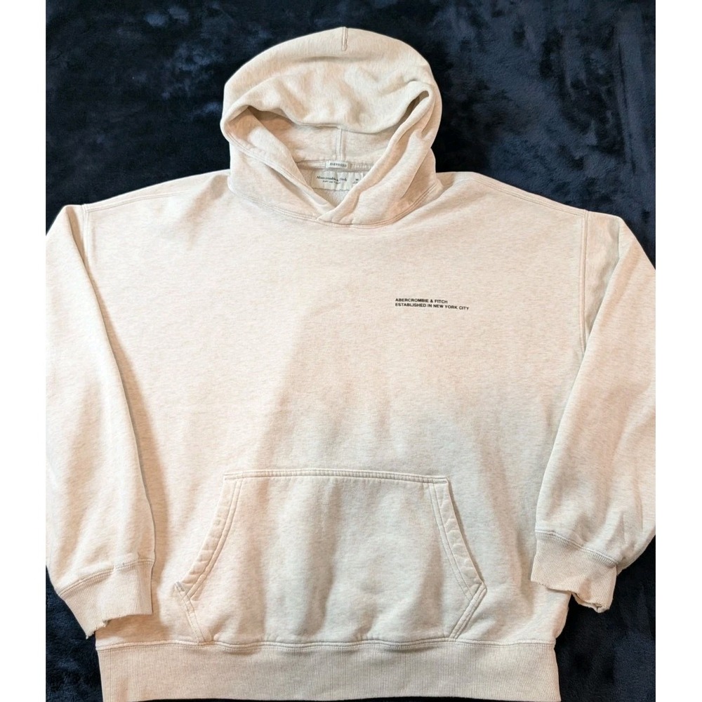 Abercrombie Oversized Pullover Hoodie Fleece Sweatshirt Soft AF Beige Men's M
